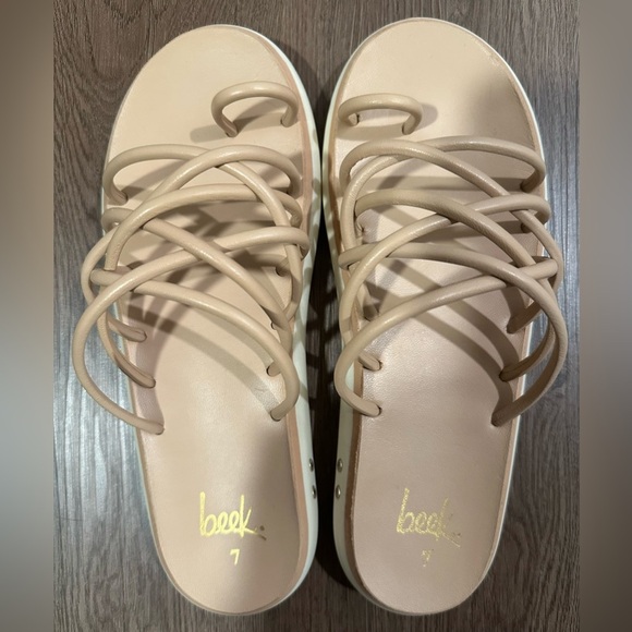 Beek Peep Nude Strappy Sandals Genuine Leather - Picture 3 of 16